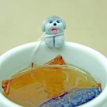 全手作- 灰色貴賓犬杯緣子 - 茶包架 掛杯