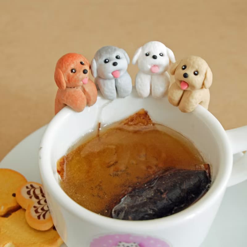 全手作- 灰色貴賓犬杯緣子 - 茶包架 掛杯