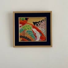 きものからつくるアートパネル　034　縁起物　壁掛け　絵画　1点もの　松　鶴