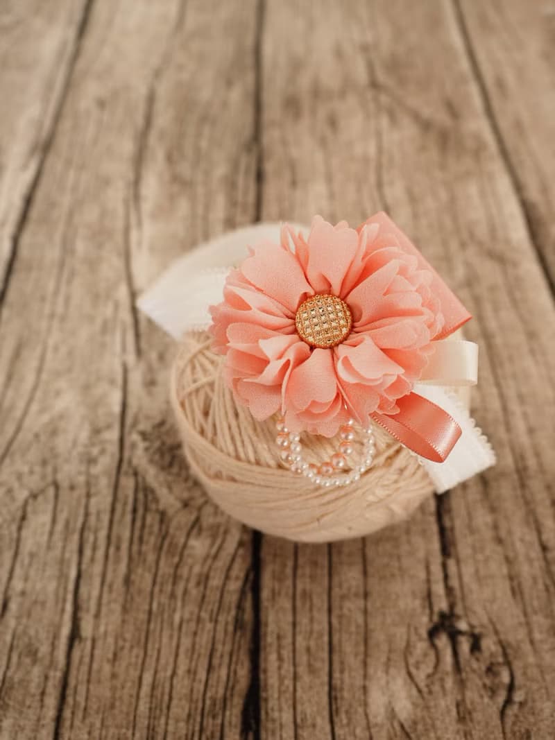 手工製作 粉紅雪紡花 彈性髮帶頭飾 百日宴彌月禮物  新手媽媽