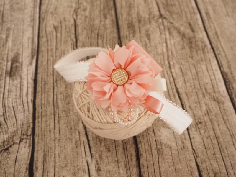 手工製作 粉紅雪紡花 彈性髮帶頭飾 百日宴彌月禮物  新手媽媽