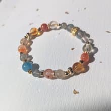 海藍寶x拉長石x紅膠花x黃水晶x阿魯沙 設計手鍊【8mm】