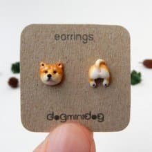 Shiba Inu earrings with papercraft box for dog lovers.