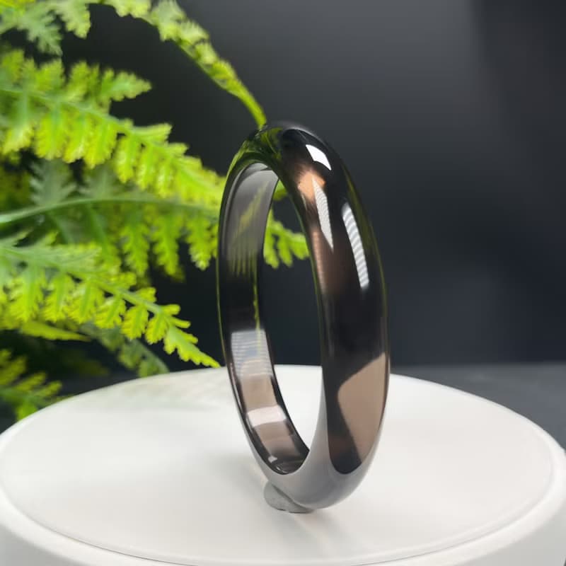 高品質 玻璃體冰曜石手鐲 63MM 高冰黑曜石手環 平安庇護招財聚氣