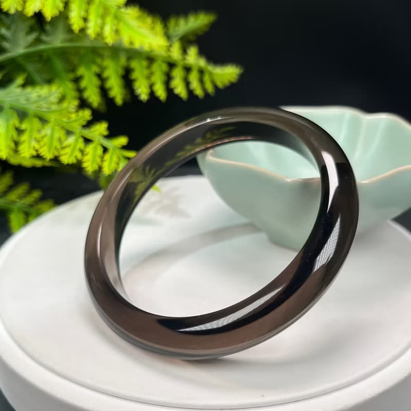 高品質 玻璃體冰曜石手鐲 63MM 高冰黑曜石手環 平安庇護招財聚氣