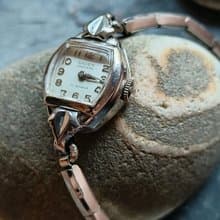 稀有Gruen 彈性錶帶 10k包金 真鑽古董錶 機械手上鍊錶