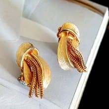 vintage jewelry  古董刷金紋流蘇 夾式耳環