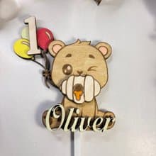 Bear Wood Custom Cake Topper - Hand Painted Birthday Keepsake - Custom Name