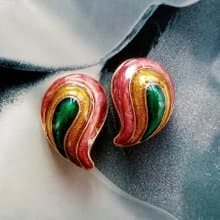 【西洋古董飾品 】對稱 多彩摩登 大耳夾 夾式耳環