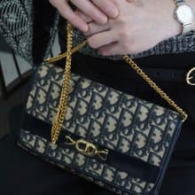 【 日本直送　名牌中古包 】Christian Dior クリスチャン ディオール トロッター ショルダーバッグ ネイビー ジャガード チェーン rphic5