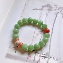 售完供欣賞 腕清。天然和田玉+南紅+星月菩提10mm手鏈 平安玉石