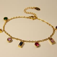 彩虹寶石黃金手鍊 | 七彩寶石金色手鏈 | 彩色寶石手鏈