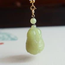 天然和田玉白菜百財吊墜項鏈新疆黃口料純手工雕刻細膩油潤招財