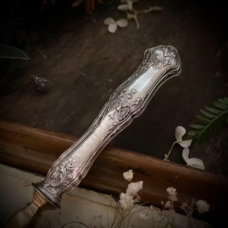 法國Belle Époque 蝴蝶結紋飾手柄 純銀×手工水晶甜品盆組