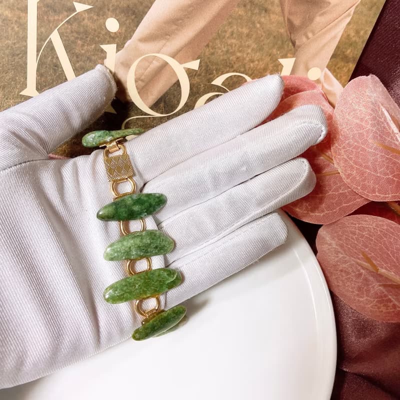 【西洋古董飾品】厚天然玉石原石 錶扣連續鏈圈 手鍊 手環