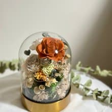 質感復古橘玫瑰永生花玻璃盅 小夜燈 新年禮物 情人節禮物 新居禮