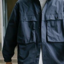 SHIRTS 海軍藍廓形寬松復古工裝長袖襯衫戶外多袋日系Cityboy