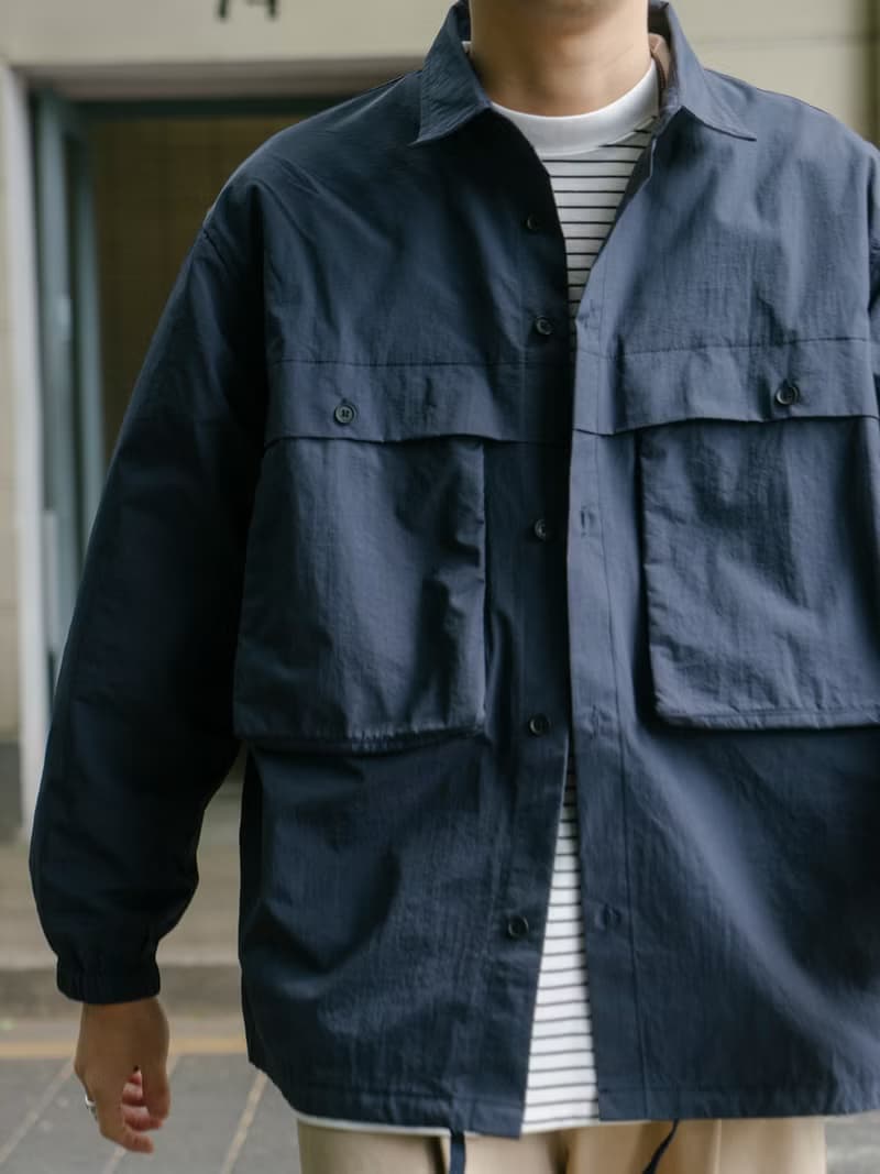 SHIRTS 海軍藍廓形寬松復古工裝長袖襯衫戶外多袋日系Cityboy