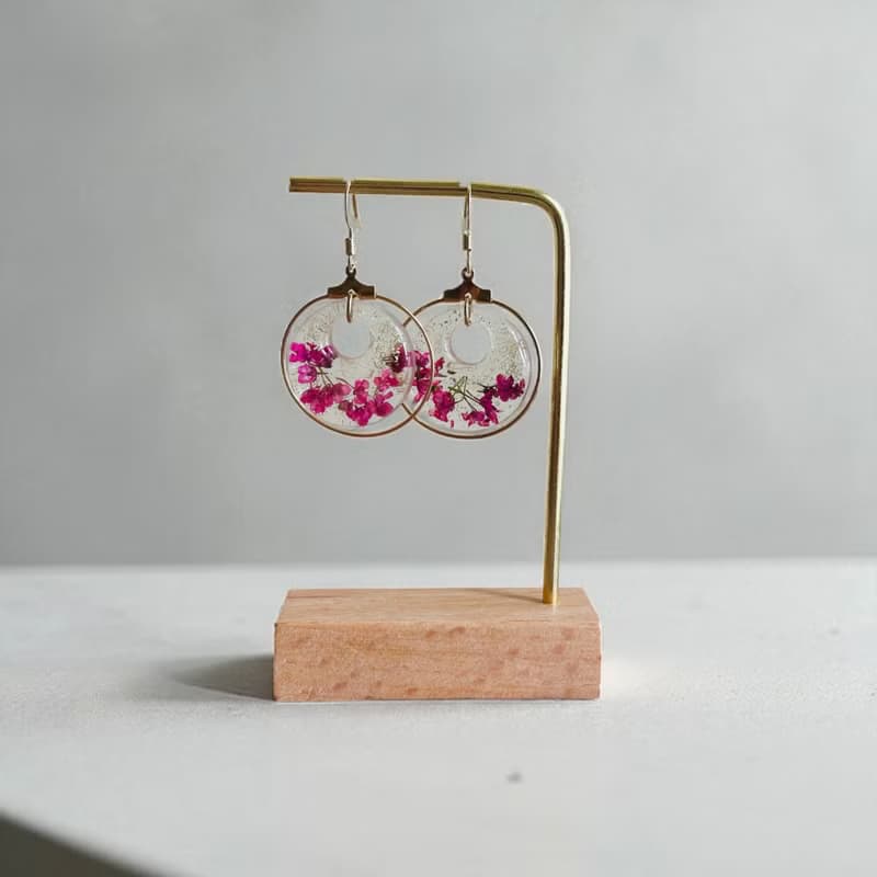 全新壓花樹脂耳飾 滴膠花耳飾 仙氣花耳飾