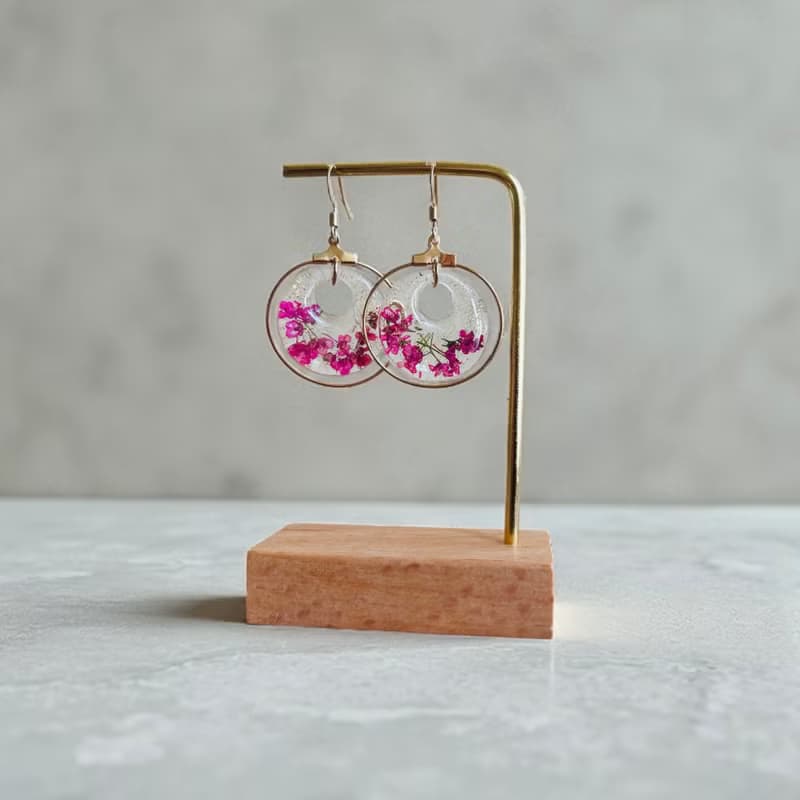 全新壓花樹脂耳飾 滴膠花耳飾 仙氣花耳飾