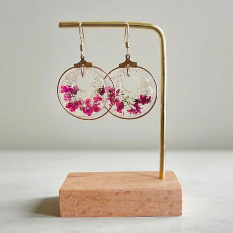 全新壓花樹脂耳飾 滴膠花耳飾 仙氣花耳飾