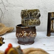 手作 手捏陶 柴燒多肉盆 小豆盆 (2個一組.不含植物)