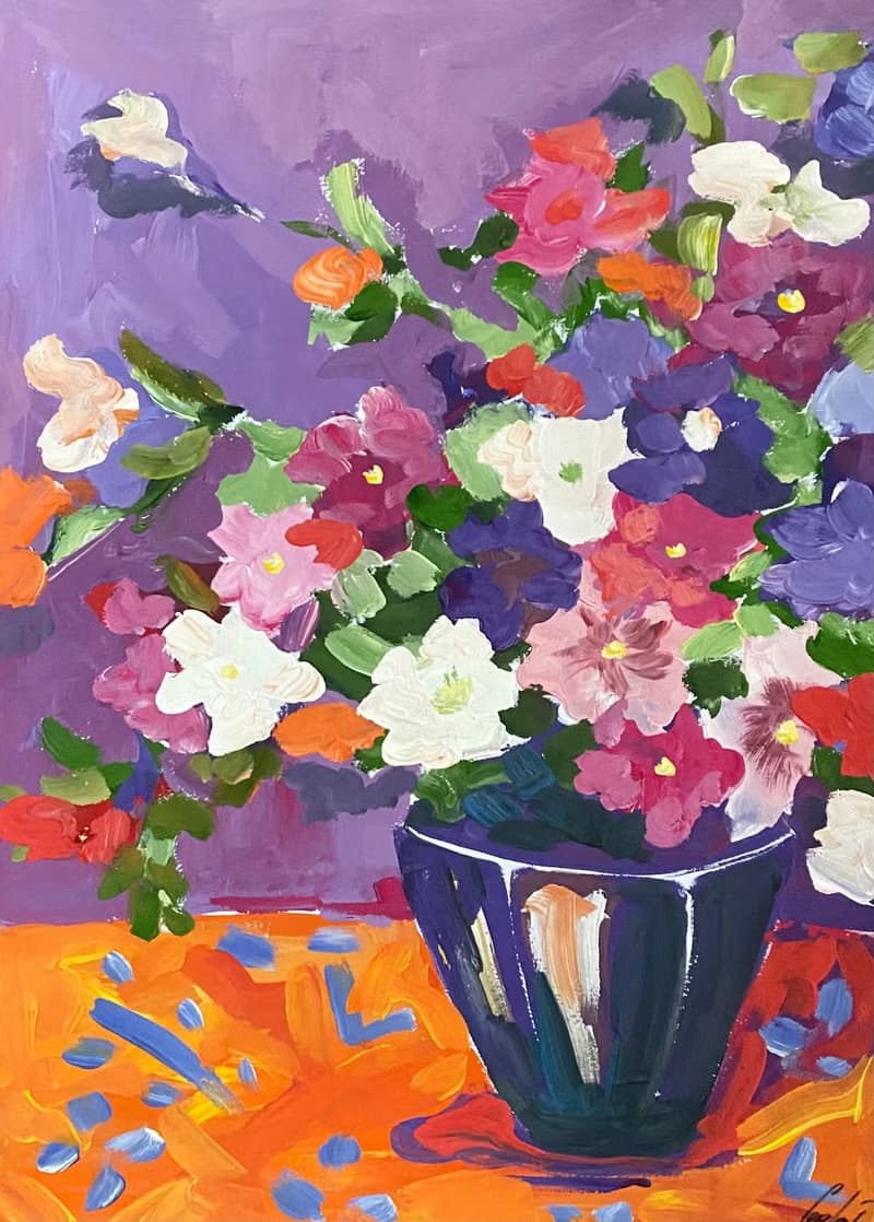 喇叭花花束 靜物 水粉畫 花卉藝術 野獸派 牆壁裝飾