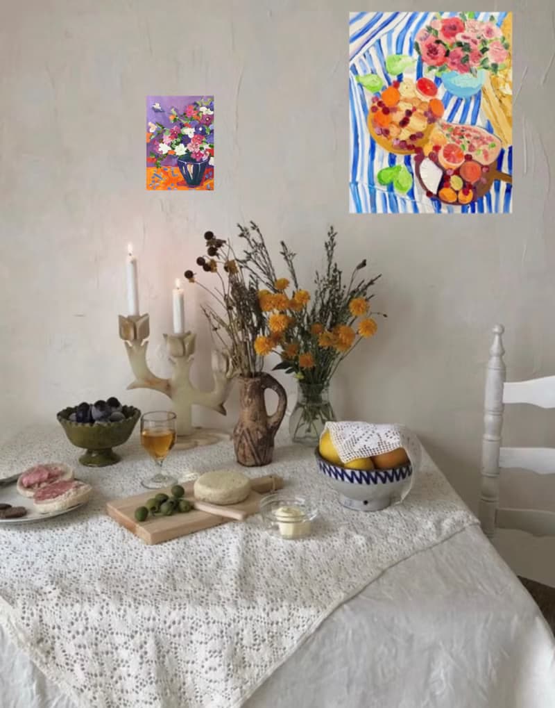 喇叭花花束 靜物 水粉畫 花卉藝術 野獸派 牆壁裝飾