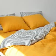 Turmeric double-sided linen duvet cover / Softened linen / Comforter cover