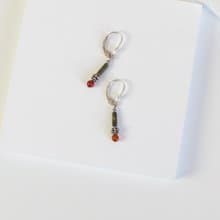 Vintage Red & Green Unakite Silver Drop Earrings