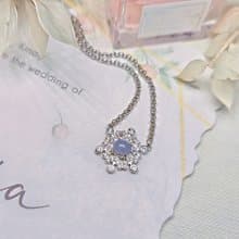 貴人運|仙女冰濃紫|A貨翡翠冰紫蛋面5.2mm純銀鍍18k雪花項鍊