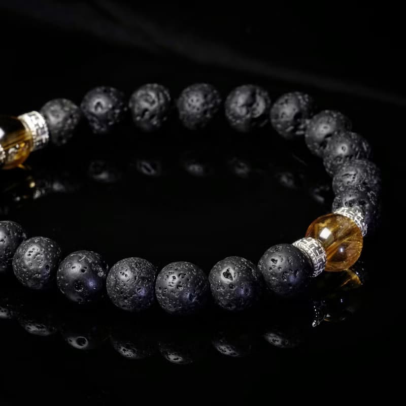 【光域】守護系列│黃水晶×火山石×純銀水晶手鍊 開運招財飾品