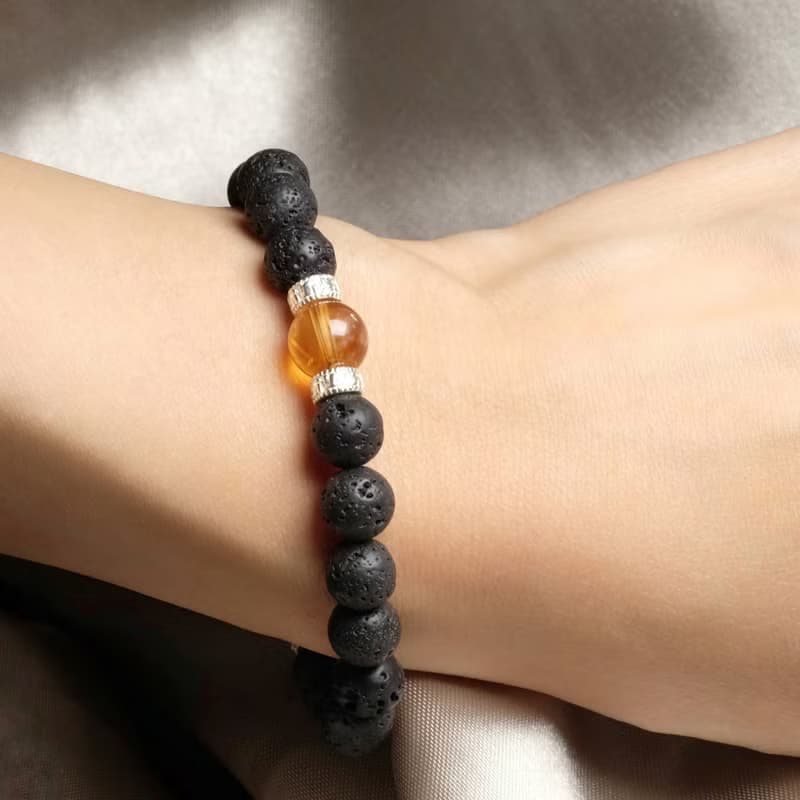 【光域】守護系列│黃水晶×火山石×純銀水晶手鍊 開運招財飾品