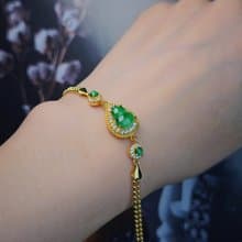 |福財|A貨翡翠冰玻陽綠飽滿葫蘆9.2mm純銀鍍18k黃豪鑲手鏈