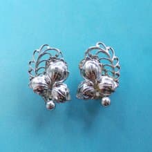 Vintage Jewelry 西洋古董飾品 銀色調 簍空 花葉 夾式耳環