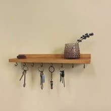 Wooden wall floating shelf key holder 40 cm (8 hooks)