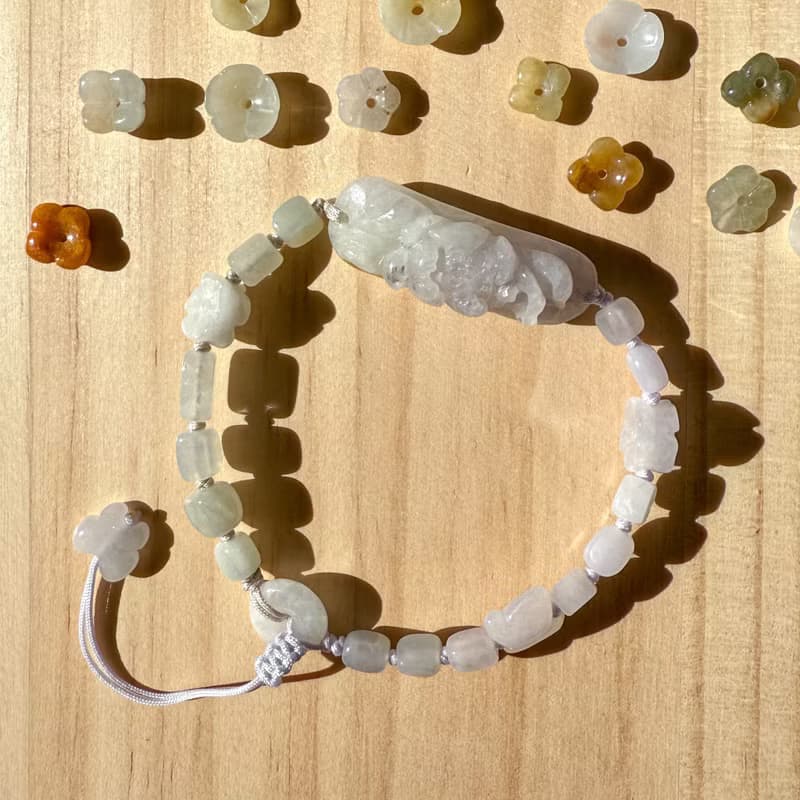 手工編織翡翠手鍊 — 牡丹與飛舞之翼