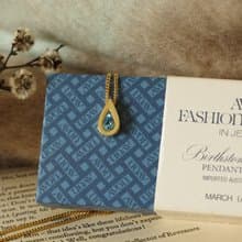 -古董Avon 1976年3月生日石 藍晶水滴項鍊 奧地利萊茵石N422