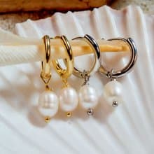 天然白色米型珍珠金銀雙色耳環 6–7mm 精緻時尚 聖誕節禮物