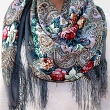 Luxury! Original Pavlovo Posad Russian Shawl 100% Wool Scarf Wrap 1437-1