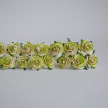 Paper flowers, centerpieces, 50 pieces size 2.5 cm., green brush ivory color.