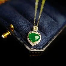 招財•健康•感情|高冰綠愛心|A貨翡翠純銀鍍18k精緻吊墜項鍊