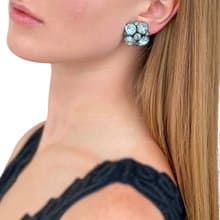 Vintage KARU Arke 1950s Clip-On Earrings Blue signed antique USA gift idea