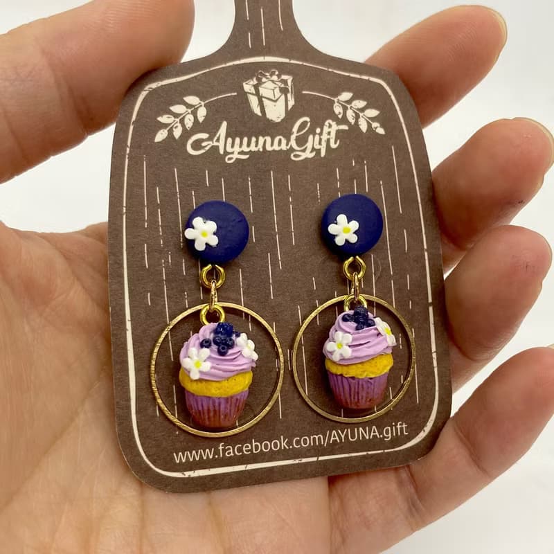 袖珍藍莓杯子蛋糕耳環 Miniature Blueberry CupCake Earring