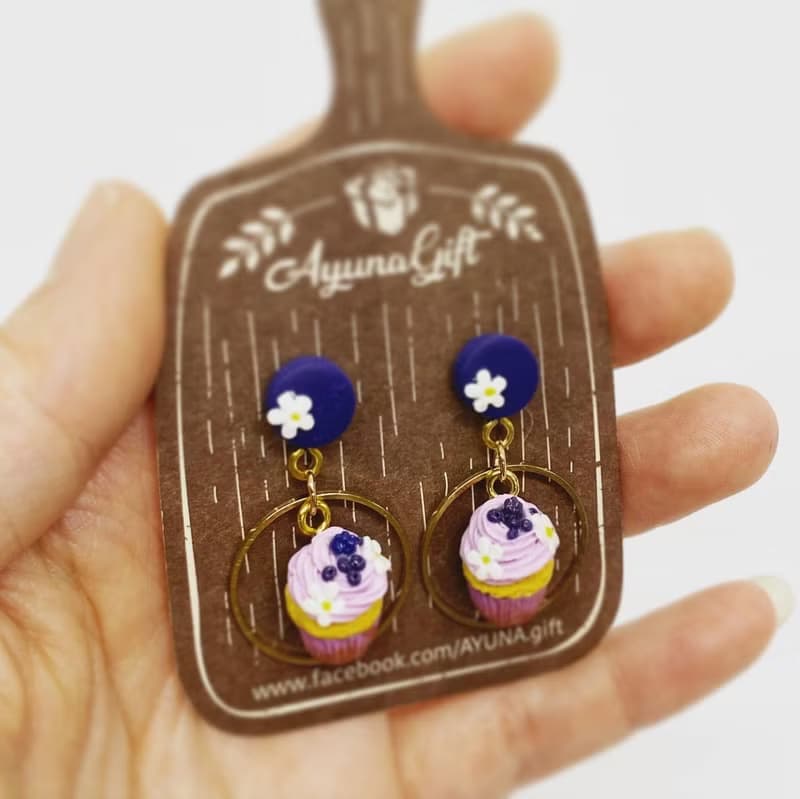袖珍藍莓杯子蛋糕耳環 Miniature Blueberry CupCake Earring