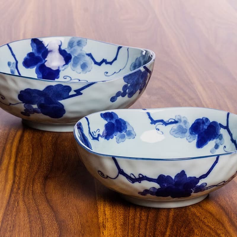 美濃燒日本進口藍染葡萄陶瓷釉下彩不規則菜盤子家用日式餐具碗碟