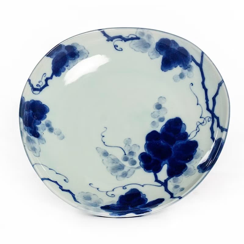 美濃燒日本進口藍染葡萄陶瓷釉下彩不規則菜盤子家用日式餐具碗碟