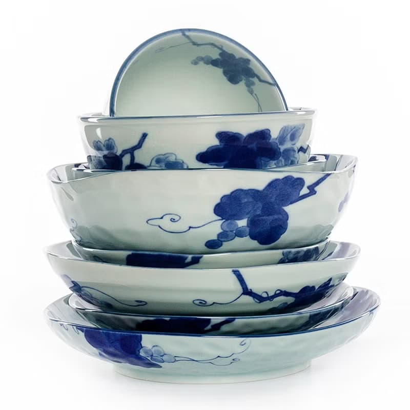 美濃燒日本進口藍染葡萄陶瓷釉下彩不規則菜盤子家用日式餐具碗碟