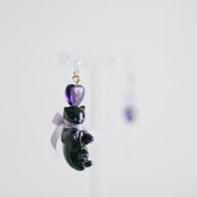 |獨角森林| 深紫色的魔法棒-小黑貓 耳環/耳夾