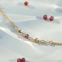午茶時光 小方糖手鍊 紅石榴方塊 | 拉長石 14K包金 天然水晶